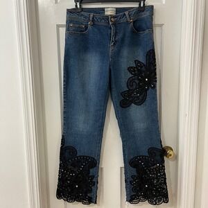 Carrie Allen Embellished Jeans Sz 14 Lace Maximalism Festival Western Whimsigoth